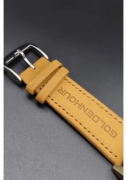 Altın Renk Kadran, Kahverengi Kordon Erkek Kol Saati, Paslanmaz Çelik, Su Geçirmez,