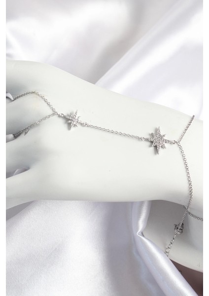 Pirinç Zirkon Taşlı Kutup Yıldızı Gümüş Renk Kadın Şahmeran