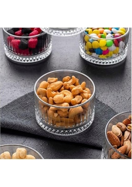 6’lı Kristal Desenli Cam Kase – Şeffaf Atıştırmalık Sunum Kasesi, Çerezlik, Tatlı ve Meze Için Dayanıklı Cam Tabak Seti modelleri