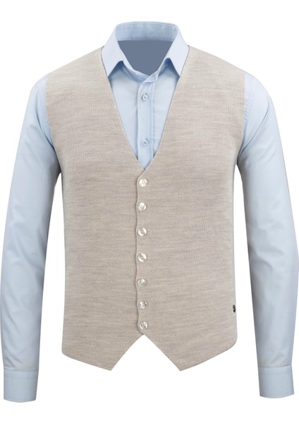 Erkek Düğmeli Spor / Regular Triko Örme Kolsuz Yelek - 4241LS