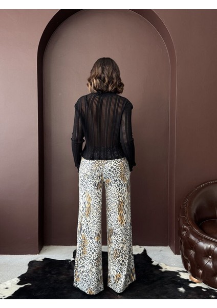 trend leopar desenli bol paça pantolon -