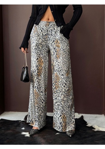 trend leopar desenli bol paça pantolon - indirimleri