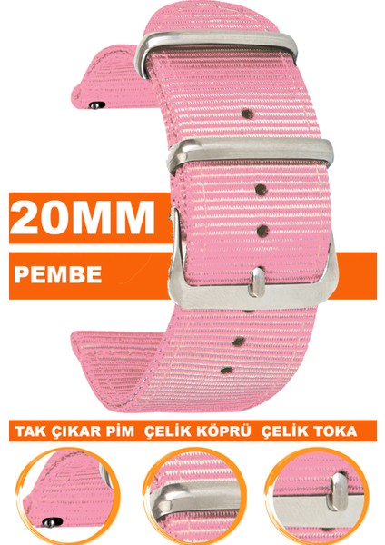 samsung galaxy 4 5 5 pro 6 40mm-42mm-44mm-46mm kasa uyumlu 20mm premıum nato kumaş tekstil saat kordonu kayışı f39clds-p