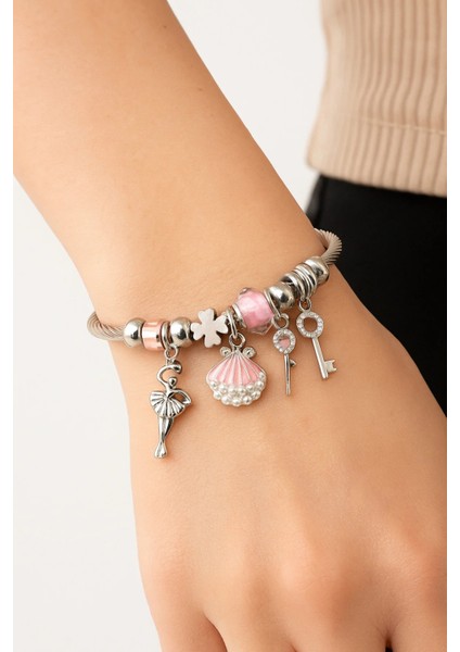 Charmlı Çelik Bileklik