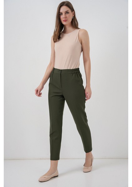 Kadın Bdart Düğmeli Yüksek Bel Kumaş Pantolon Haki Yeşil fırsatları