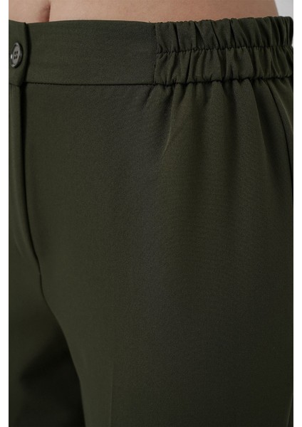 Kadın Bdart Düğmeli Yüksek Bel Kumaş Pantolon Haki Yeşil indirimleri