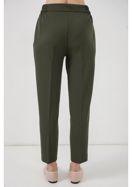Kadın Bdart Düğmeli Yüksek Bel Kumaş Pantolon Haki Yeşil