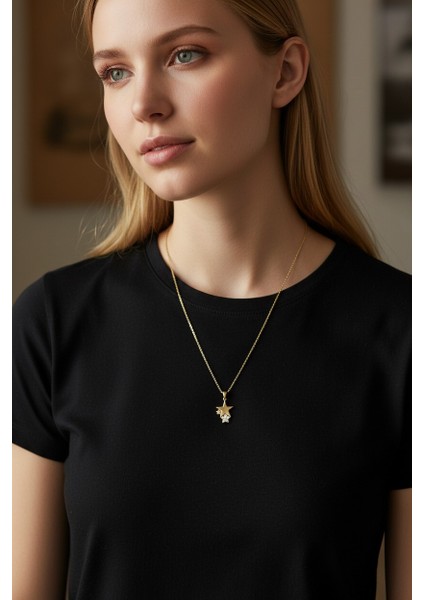 3 Yıldızlı Zirkon Taşlı 14 Ayar Altın Kolye modelleri