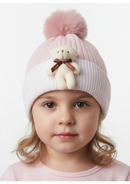 Ponponlu Ayıcıklı Çift Renk Unisex Çocuk Bere