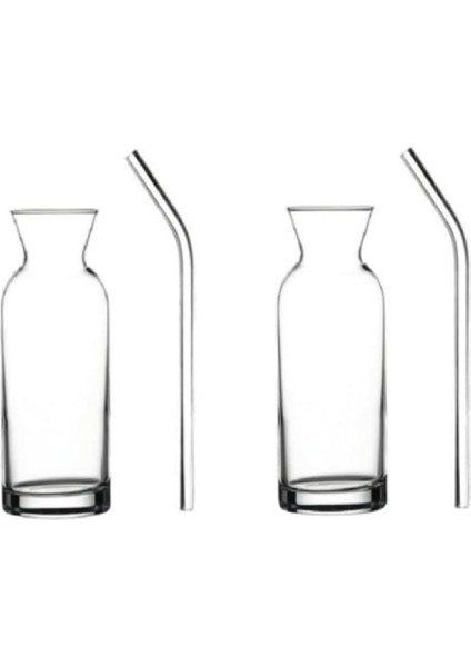 Store 2 Adet Cam Pipetli Limonata Sunum Şişe Karaf Süt ve Meyve Suyu Bardağı