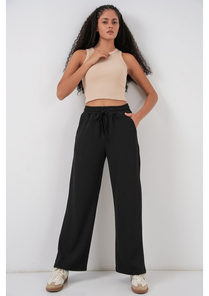 Kadın Bdart Fitilli Düz Paça Pantolon Siyah