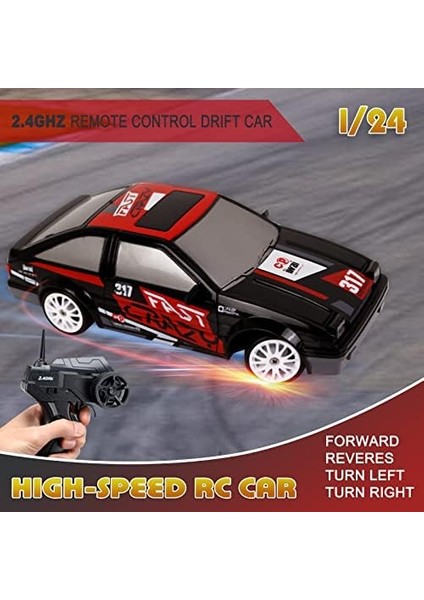 Desdoni Rc Araba 2.4ghz 1:24 Ölçekli 4WD 15KM/H Yüksek Hızlı Model Araç LED Işıkları Sürüklenen Lastik Yarışı Spor Oyuncak Araba Yetişkin Erkek Kız Çocuklar Için Hediye 2 Adet Şarj modelleri