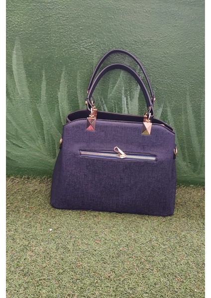 Lacivert Kadın El ve Omuz Çantası – Yıldız ve Inci Aksesuar Detaylı, Geometrik Dikişli Şık Model modelleri