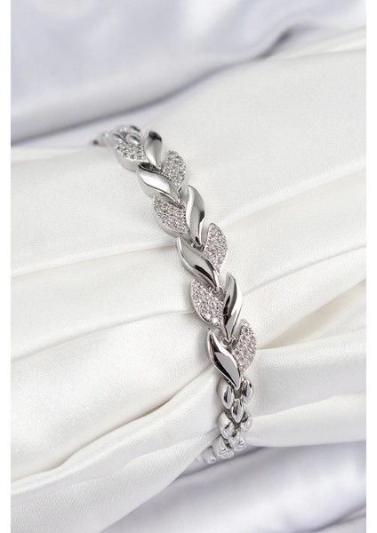 Pirinç Zirkon Taşlı Balık Kuyruğu Gümüş Renk Kadın Bileklik