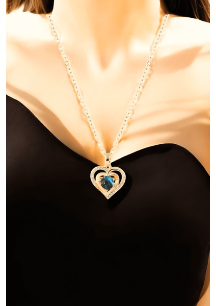 Parıltılı Mavi Renk Dünya Kolye ve Küpe (Altın Renk Kolye) fiyatları