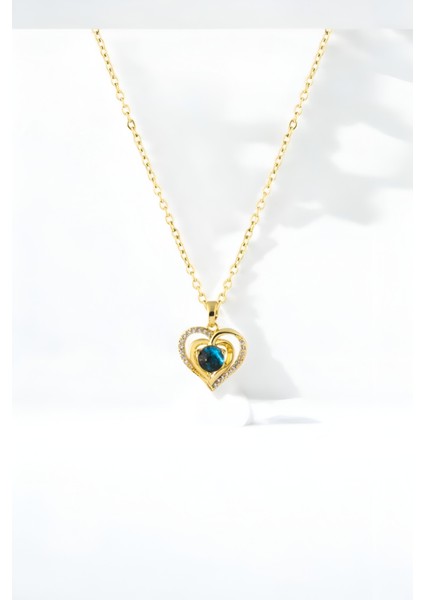 Parıltılı Mavi Renk Dünya Kolye ve Küpe (Altın Renk Kolye) modelleri