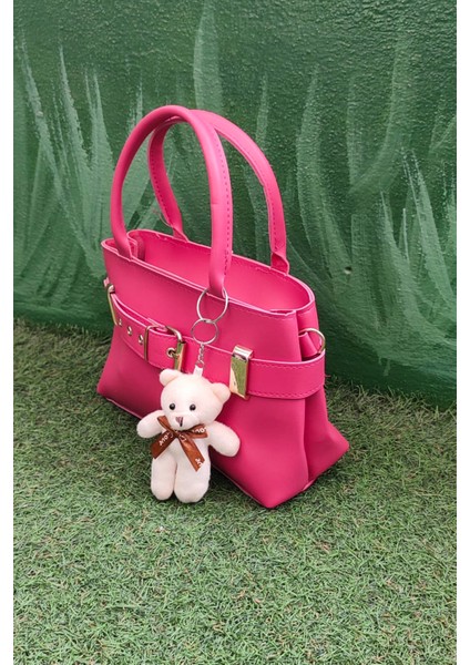 Peluş Ayı Charmlı Kadın Omuz Çantası – Pembe Renk & Peluş Ayıcık Detaylı Kadın Çanta