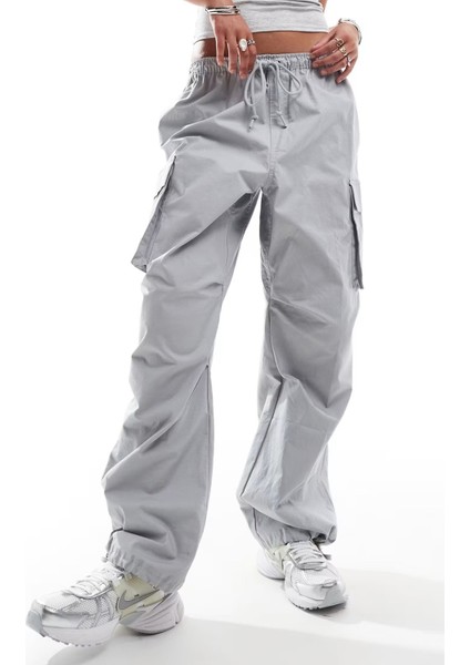 Sportswear Oversized Cargo Dans Pant Kadın Oversize Kargo Cepli Dokuma Eşofman Altı Gri