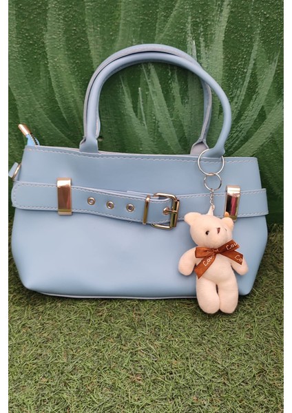 Peluş Ayı Charmlı Kadın Omuz Çantası – Mavi Renk & Peluş Ayıcık Detaylı Kadın Çanta