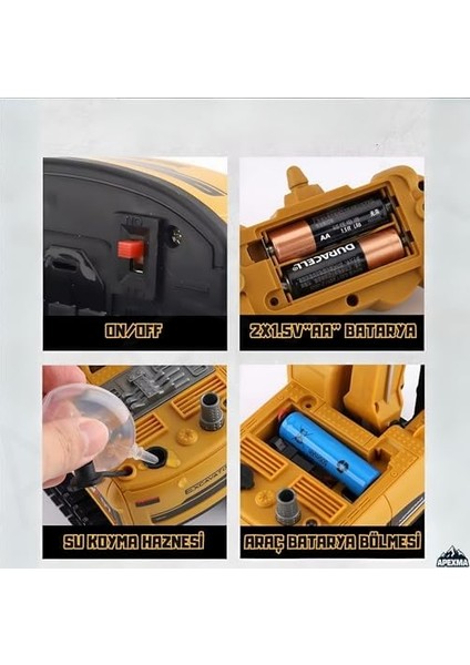 Oyuncak 2.4ghz Uzaktan Kumandalı Şarjlı Işıklı Buhar Atan Paletli Hareketli Kepçeli Rc Ekskavatör