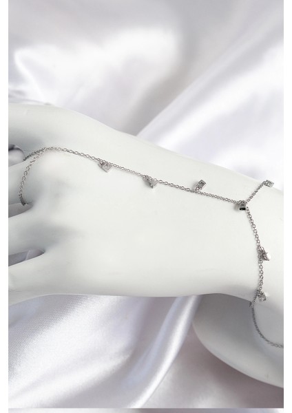 Pirinç Zirkon Taşlı Sallantılı Gümüş Renk Kadın Şahmeran