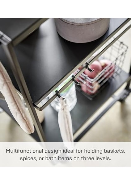 Home -Tier Tekerlekli Servis Arabası Mutfak Arabası, Çelik, Siyah, Tek Boy