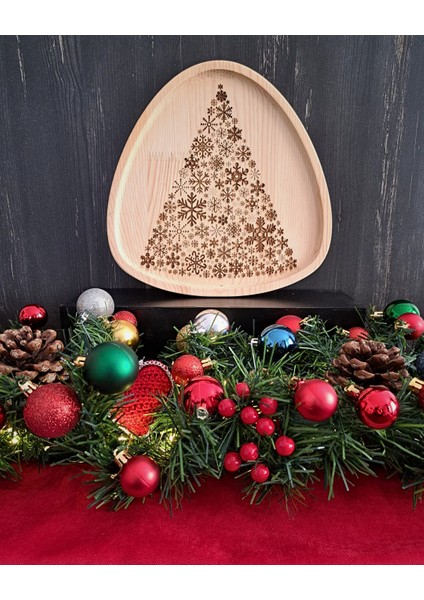 Yılbaşı Çam Ağacı Temalı Üçgen Sunum Tabağı modelleri