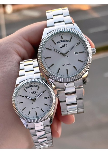 Çelik Kordon 2 Yıl Garantili 3 Atm Suya Dayanıklı Sevgili ve Ciftlere Özel Kol Saati QQ.CF001.2