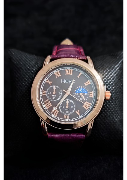 Bordo Deri Kordonlu Rose Gold Unisex - Erkek, Kadın Kol Saati