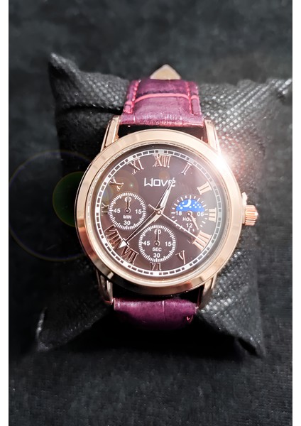 Bordo Deri Kordonlu Rose Gold Unisex - Erkek, Kadın Kol Saati