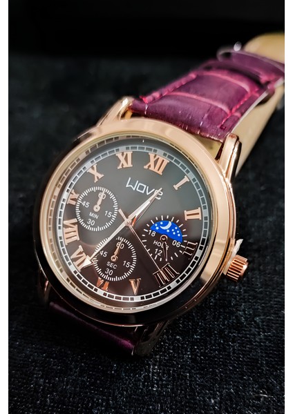 Bordo Deri Kordonlu Rose Gold Unisex - Erkek, Kadın Kol Saati