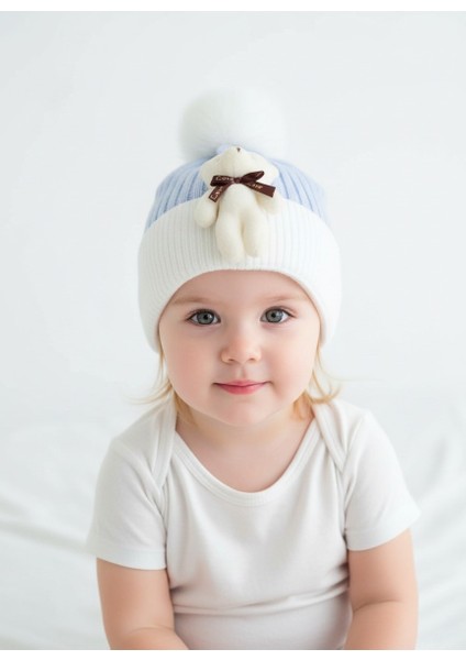 Ponponlu Ayıcıklı Çift Renk Unisex Çocuk Bere