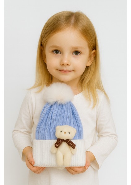 Ponponlu Ayıcıklı Çift Renk Unisex Çocuk Bere modelleri