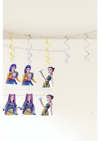 6'lı Paket Lisanslı K-Pop Hunterix Demon Hunters Iblis Avcıları Asma Sarkıt Tavan Süsü - Çift Taraflı Parti Dekorasyonu