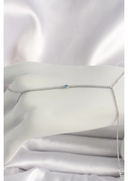 Pirinç Gümüş Renk Su Yolu Zirkon Taşlı Taş Detaylı Kadın Şahmeran