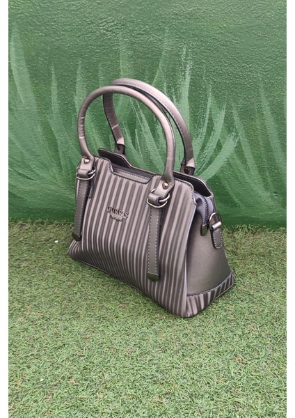 Kadın Metalik Gri Çizgili Omuz ve El Çantası – Şık Günlük Kombin Çantası fiyatları