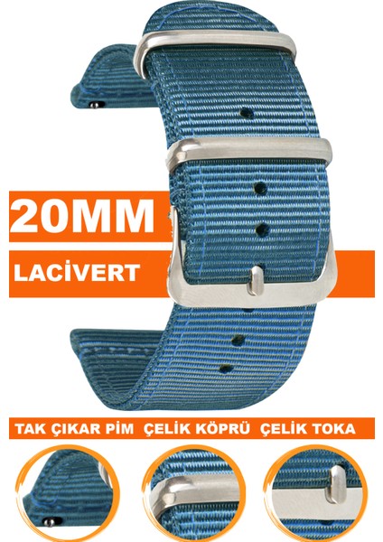 samsung galaxy 4 5 5 pro 6 40mm-42mm-44mm-46mm kasa uyumlu 20mm premıum nato kumaş tekstil saat kordonu kayışı f39clds-l