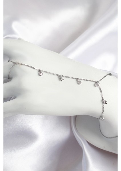 Pirinç Zirkon Taşlı Sallantılı Gümüş Renk Kadın Şahmeran