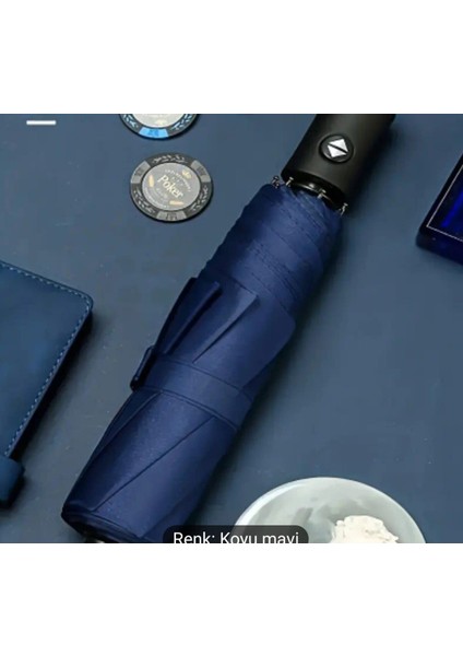 Renkli 8 Telli Otomatik Şemsiye, Rüzgar ve Yağmura Güçlü Koruma