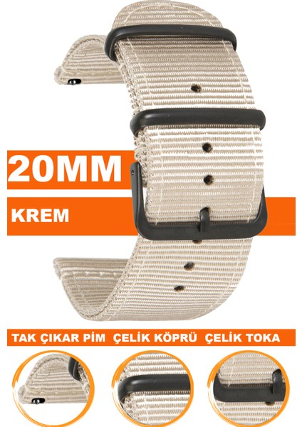 samsung galaxy 4 5 5 pro 6 40mm-42mm-44mm-46mm kasa uyumlu 20mm premıum nato kumaş tekstil saat kordonu kayışı f39cldb-bg