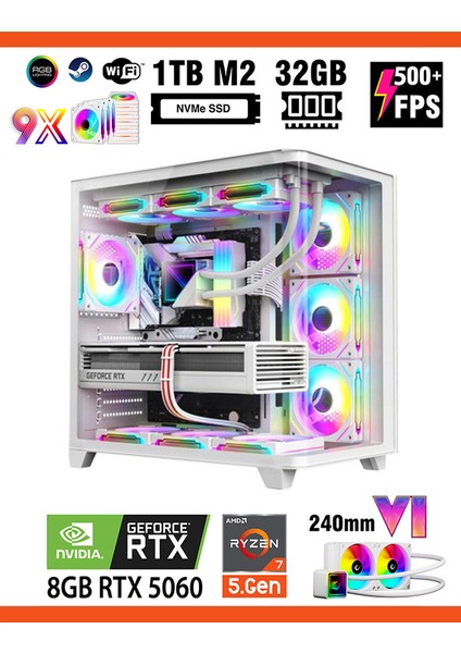 Warrior Eagle X55 White Pro Ryzen 7 5700X 32GB 1tb M.2 SSD RTX5060 27" 240Hz Sıvı Soğutmalı Premium Oyuncu Bilgisayar fiyatları
