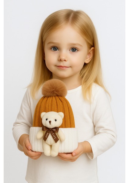 Ponponlu Ayıcıklı Çift Renk Unisex Çocuk Bere modelleri