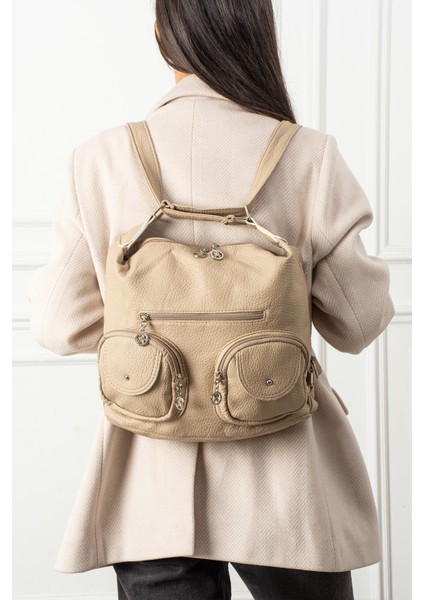 Kadın Çok Bölmeli Cepli Sırt ve Omuz Çantası