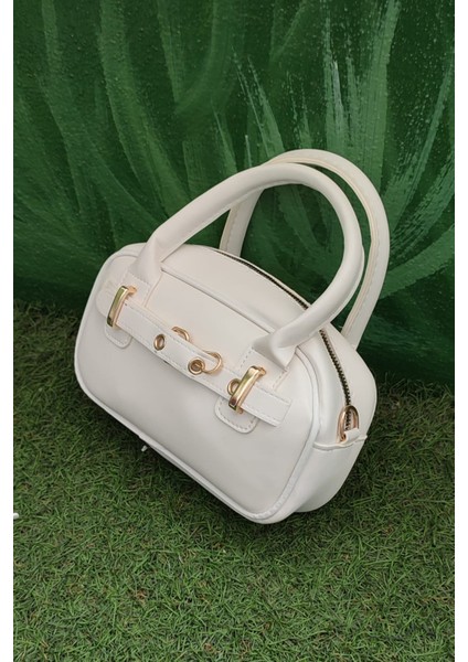 Kadın Beyaz El / Omuz Çantası - Altın Detaylı, Küçük Boy Şık Omuz ve El Çantası Modeli fiyatları