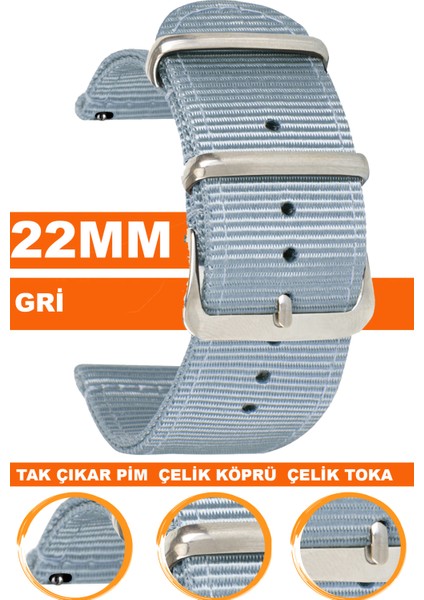 xiaomi redmi watch 5 active / lite saat uyumlu 22mm premıum nato kumaş tekstil saat kordonu kayışı f39clds-gr