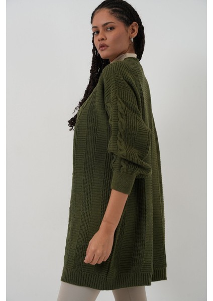 Kadın Bdart Düğmeli V Yaka Jakarlı Triko Hırka Haki Yeşil fırsatları