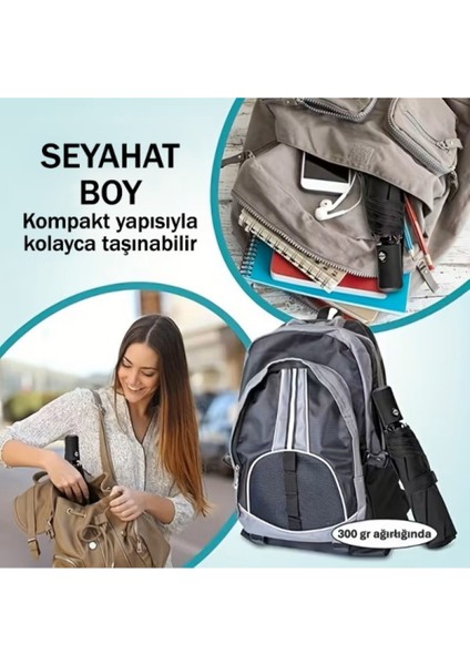 Hafif ve Dayanıklı Otomatik Şemsiye, 8 Fiberli, Seyahat Boy, Siyah Renk