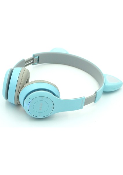 JP-1302 P47M Katlanabilir Kedi Kulaklı Işıklı Kablosuz Kulak Üstü Kulaklık