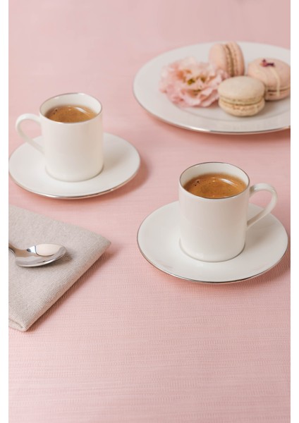 | Ceyda | Gümüş Kenarlı 12 Parça 6 Kişilik Kahve Fincan Takımı