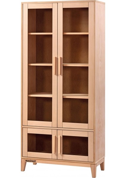 Hylan Konik Kapaklı Camlı Kitaplık Cilasız Ham